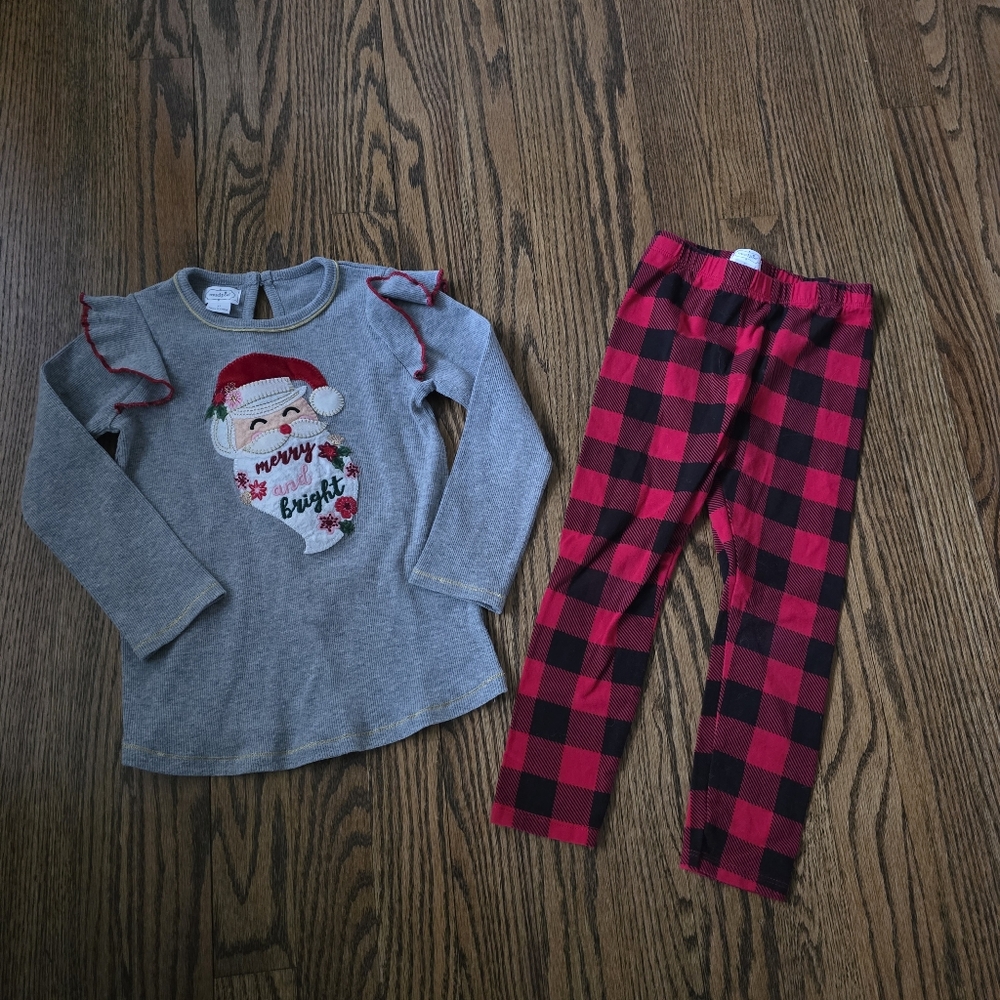 Mud Pie Holiday Santa Sweater and Plaid Pants Set